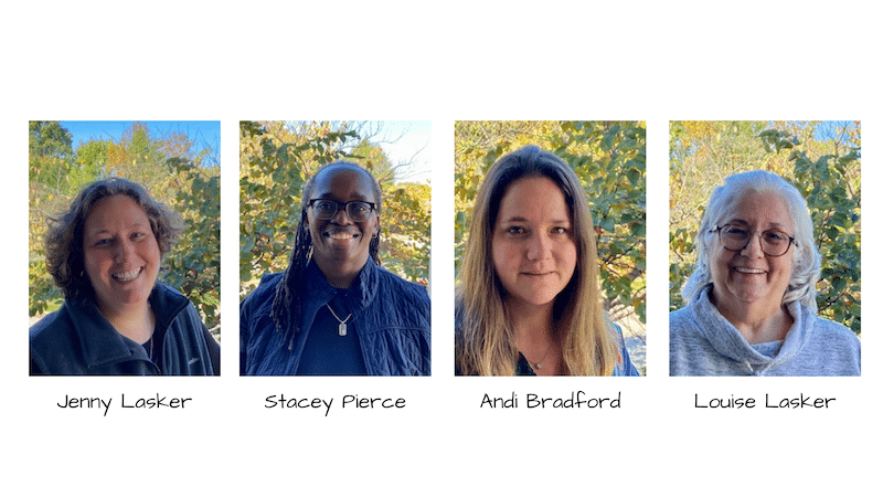 Four smiling women, Jenny Lasker, Stacey Pierce, Andi Bradford, and Louise Lask