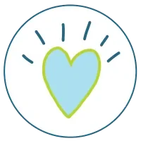 A light blue heart surrounded by rays, symbolizing love and care for dogs at Hounds Town daycare.