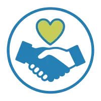Logo featuring a handshake and heart, symbolizing partnership and care in dog daycare services.