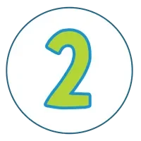 Number two in a colorful, playful font inside a circular design, representing Hounds Town's dog daycare services.