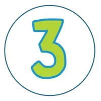 A playful green number three inside a circular blue outline, representing Hounds Town's branding.