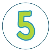 Number five in bright green and blue, featured in a circular design for branding.