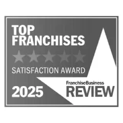 2025 Satisfaction Award badge for top franchises, featuring a star and five-star rating.